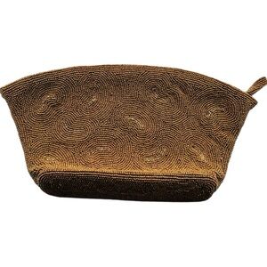 Walborg Handmade Copper Glass Beaded Zip Clutch Belgium Mid Century